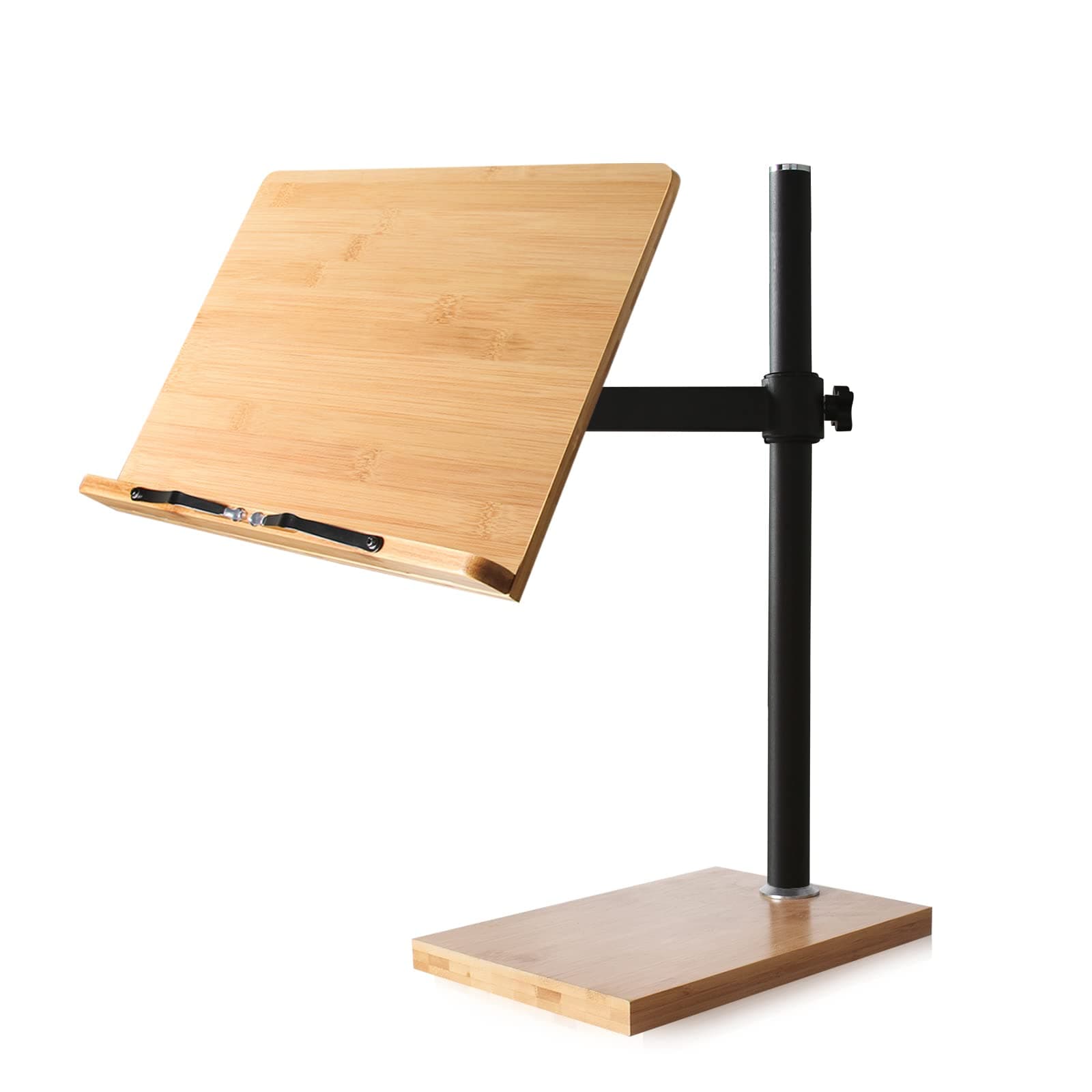 wishacc Extral Large Size Book Stand Height Adjustable, Upright Bamboo Wood Book Stand Cookbook Holder for Reading Hands Free