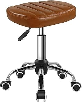 BFTOU Minimalist Square Swivel Stool with Wheel for Work SPA Shop Massage Height-Adjustable and Cost-Effective Rolling Stool Chair (Brown)