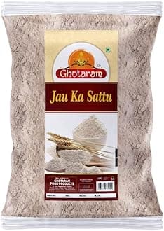 Ghotaram Sharbati Jau Ka Sattu Organic Barley Barli Sattu/Roasted Jau Barley flour/Jau Dhani Flour/Low GI/High Protein No Additives or Preservatives Instant Drink-480 grams