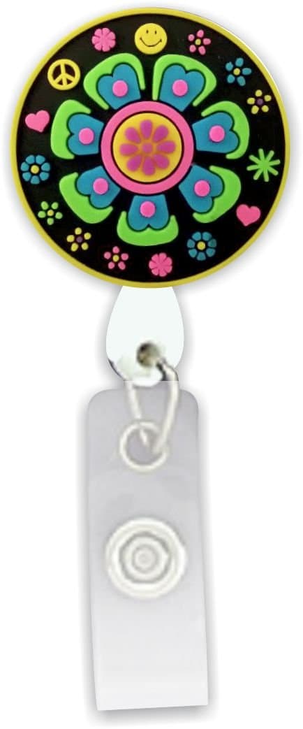 Retro Flower 3D Rubber Retractable Badge Holder