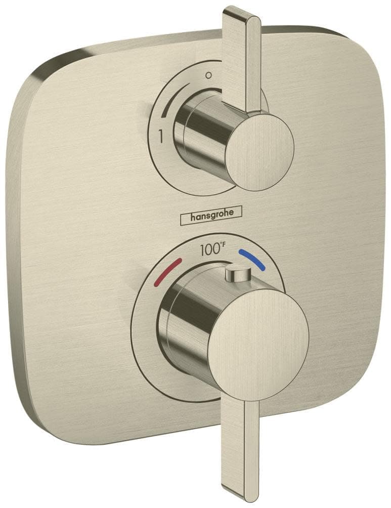 Ecostat E Modern Premium Volume and Auto Temperature Control 2-Handle 6-inch Wide Thermostatic Shower Trim for Rough-in Valve in Brushed Nickel, 15707821