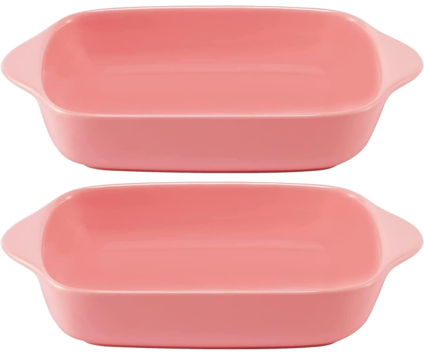 Ceramic Small Baking Dish 7.5-Inch Set of 4, Rectangular Bakeware with Double Handle, Baking Pans for Cooking and Cake Dinner (Pink)