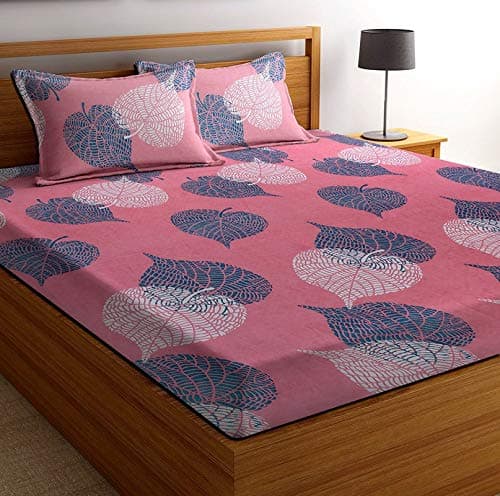 BSB HOME® Microfiber 180 TC Big Flower Printed Double Bedsheets with 2 Standard Size Pillow Cover, (90X90 Inches, 7.5 x 7.5 Feet, Pink and Light Blue)