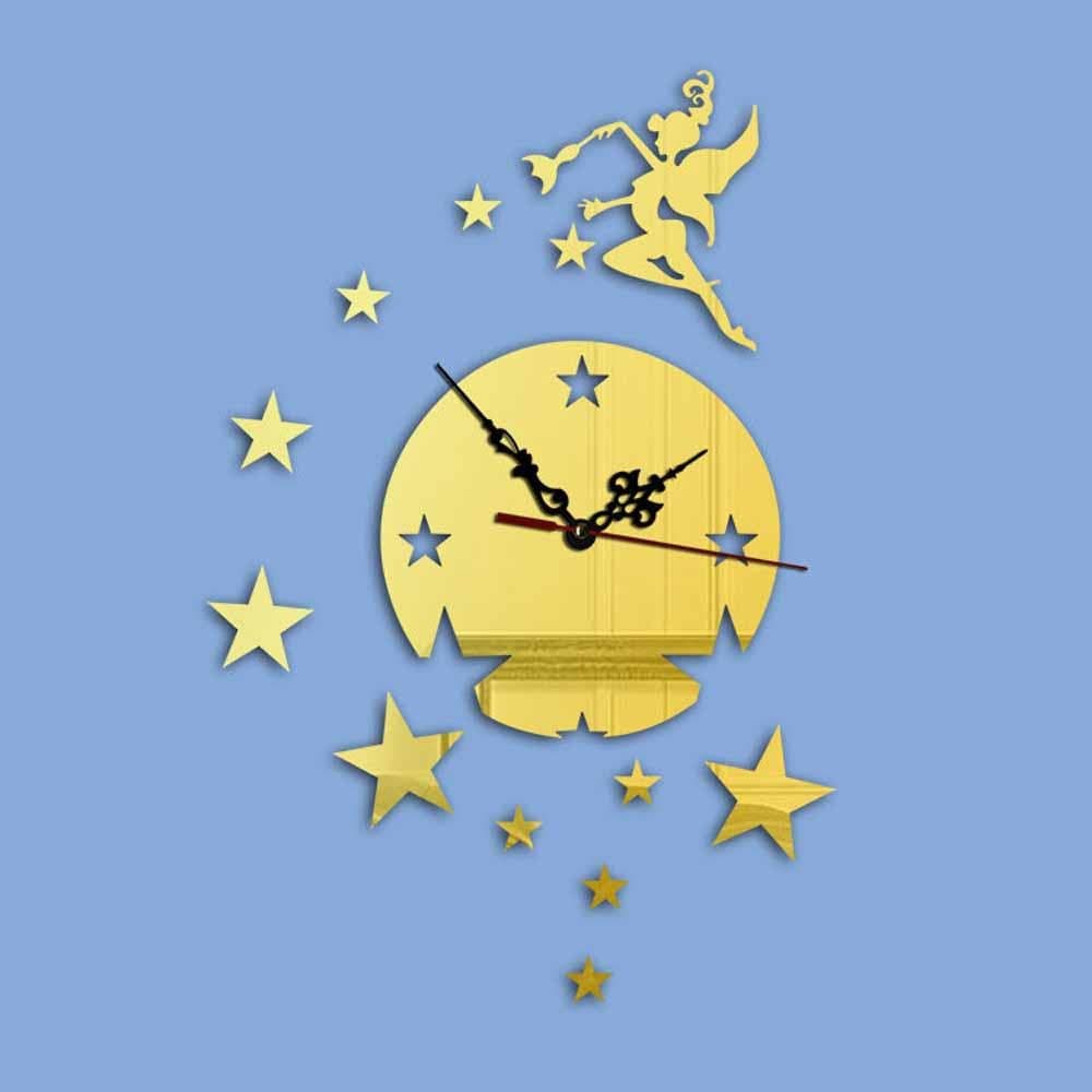 SSBY-DIY fairy star combination mirror wall clock, table clock creative living room wall stickers , Golden