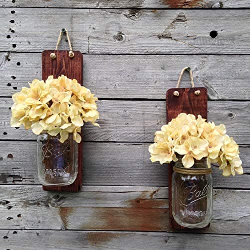 Rustic Mason Jar Wall Sconce Set of 2, With or Without Flowers