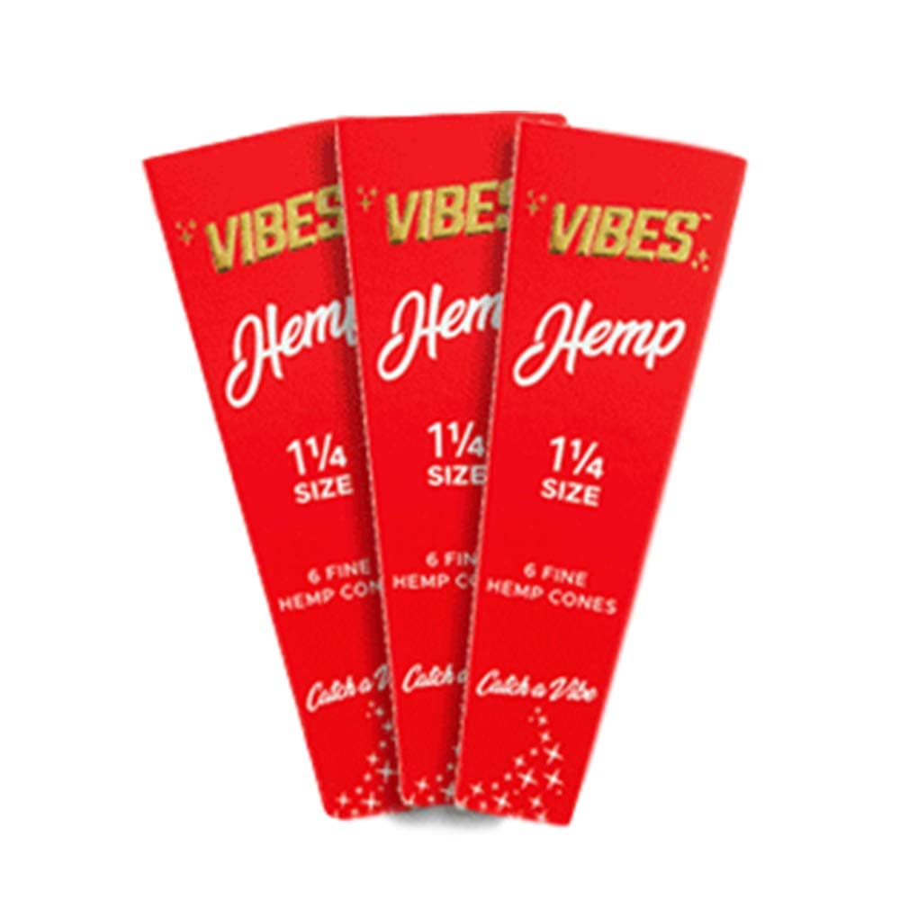 Vibes Pre Rolled Cones 1 1/4 Size Natural 3 Pack of 6 Rolling Paper Total 18 Packing Tool Included
