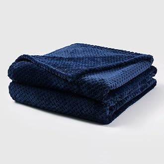 Bear & Panda Waffle Flannel Fleece Mink Throw - Sofa/Bedspread/travel Blankets –Honeycomb Super Soft, light-weighted, Warm, Cosy Large Size Single, Double, King (Navy, Double (152 x 203cm))
