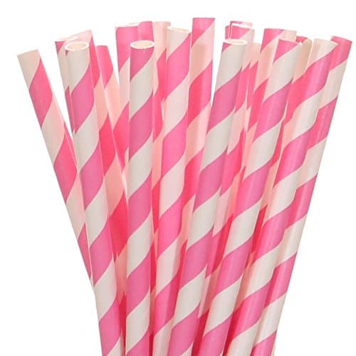Hot Pink Striped Paper Straw (75)