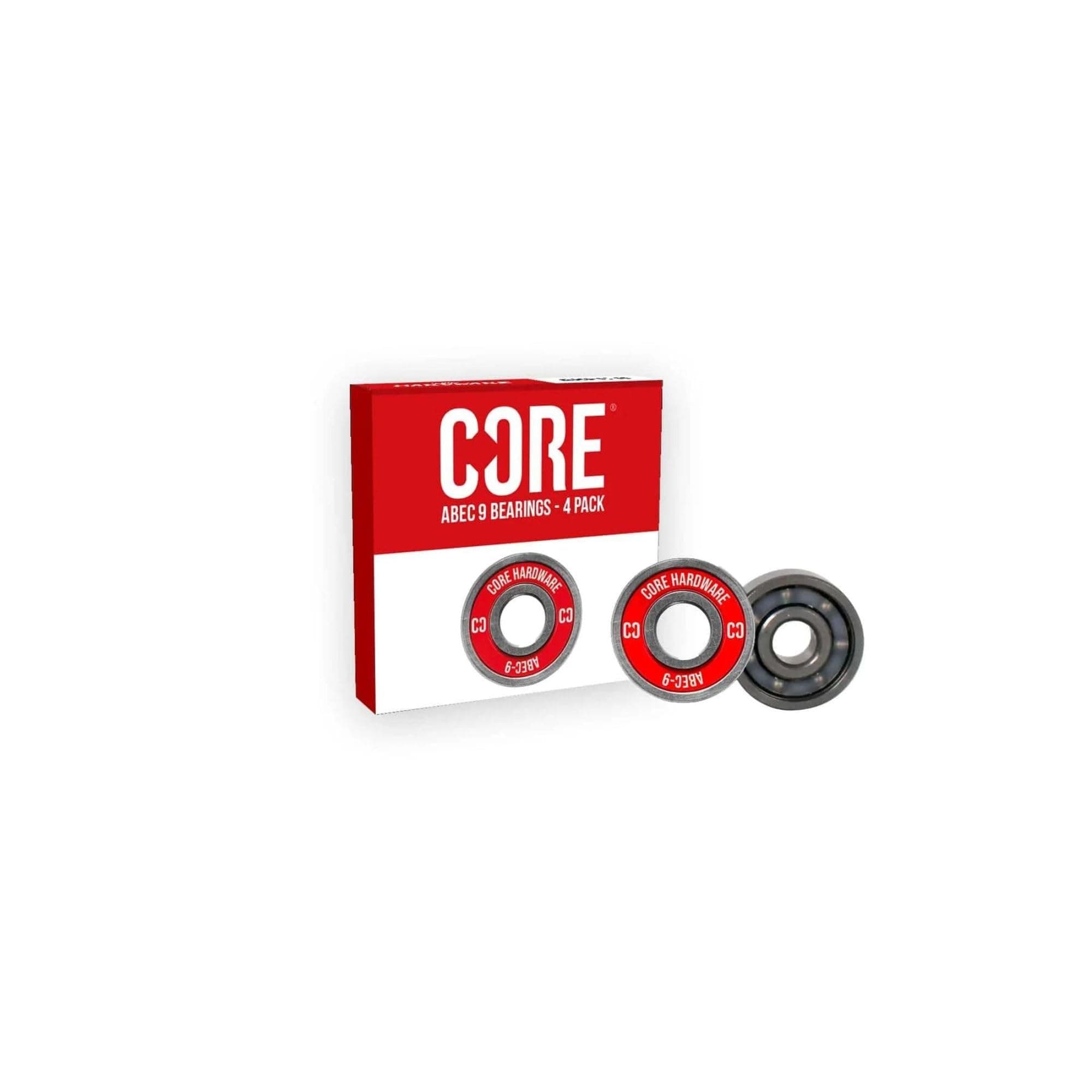 CORE ABEC 9 Skateboard Bearings - Pack of 4 Premium Sealed 608 Bearings for Skateboards, Longboards, Stunt Scooters and Roller Skates (4 Pack, Red ABEC 9)