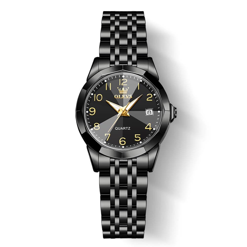 OLEVS Black Ladies Easy Reader Quartz Analog Watches