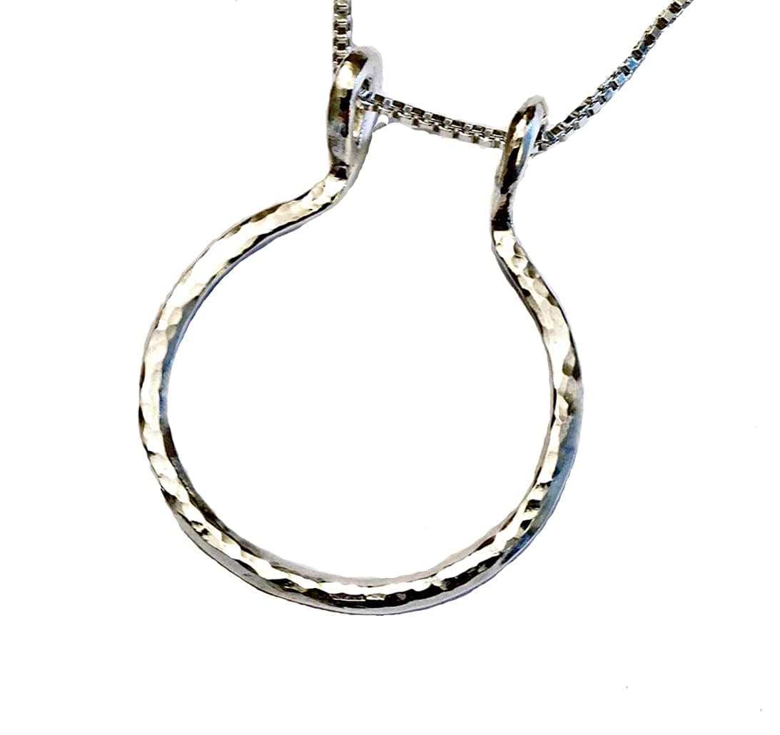 Ring Keeper Necklace Hammered Open Circle, Ali C Art, Made In USA, Wear Ring from Inside Bottom of Holder, Unique Handmade Sterling Silver Pendant Charm Jewelry Keepsake Gift for Women Surgeon RN LPN