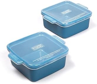 Souper Cubes Stoneware - 5" x 5" Baking Dishes for Oven with Silicone Covers, Premium Mini Ceramic Baking Dishes, Perfect for Reheating Individual Portions in Oven or Microwave, Set of 2 - Blueberry