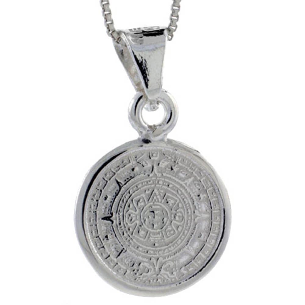 Sterling Silver Aztec Calendar Pendant (20 mm)