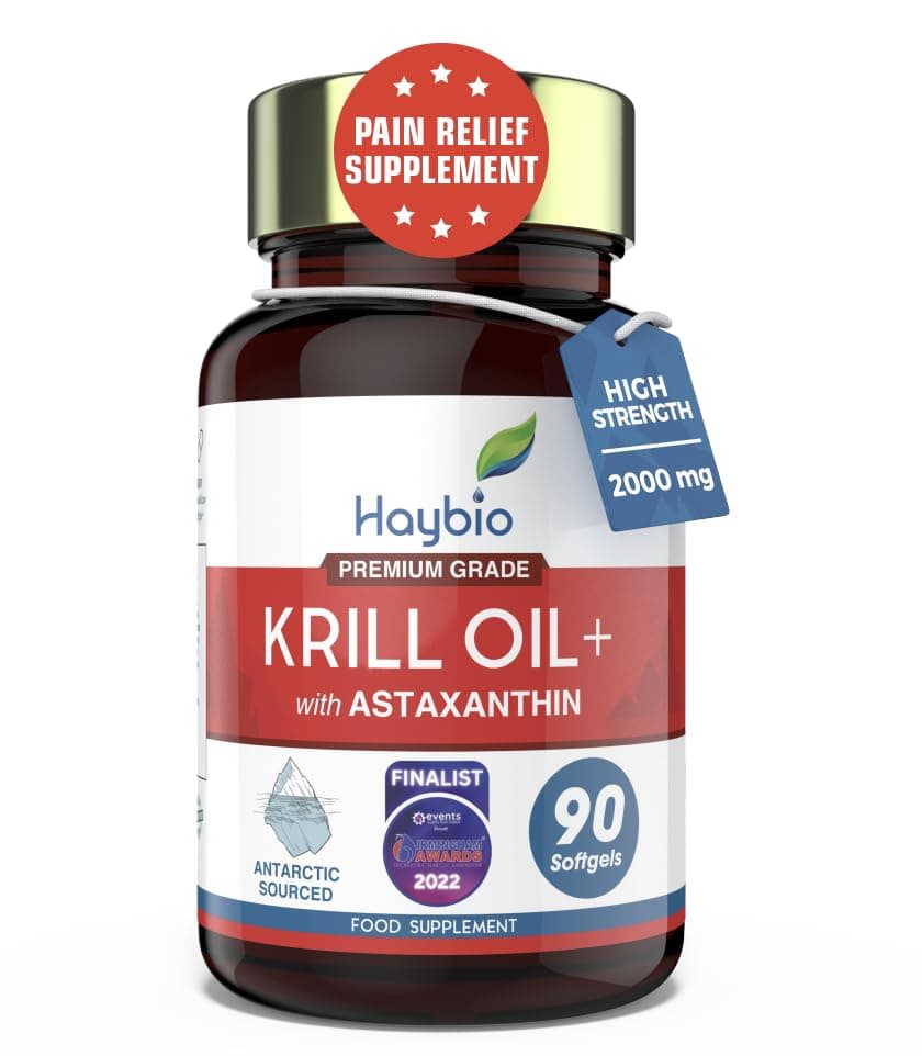 Krill Oil Capsules High Strength 2000mg - 90 Small Red Softgels - Omega 3 Capsules high Strength - Astaxanthin - Antarctic Sourced - DHA & EPA