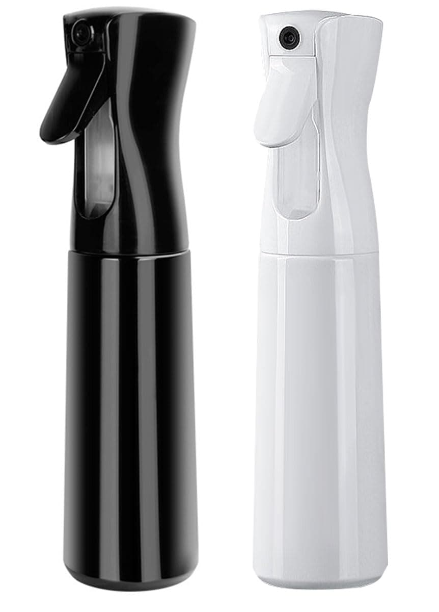 ECVV® 300ml Continuous Spray Bottle 2Pack Plastic Empty Hair Mist Sprayer Ultra Fine Water Mister for Hairstyling Cleaning Salons Plants Pet Care (White&Black)
