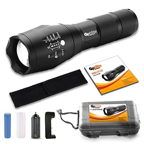 Brightest Tactical LED Flashlight - A100 High Powered Handheld Tac Light - Rechargeable 18650 Lithium Ion Battery & Charger - Zoomable Adjustable Focus 5 Modes Outdoor Torch - Includes: Belt Holster