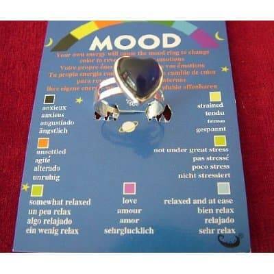 Spiritual Gifts Mood Ring; Heart Shaped on a Card with Colour Coded Chart telling your Inner Moods - adjustable to fit different size of fingers - sold