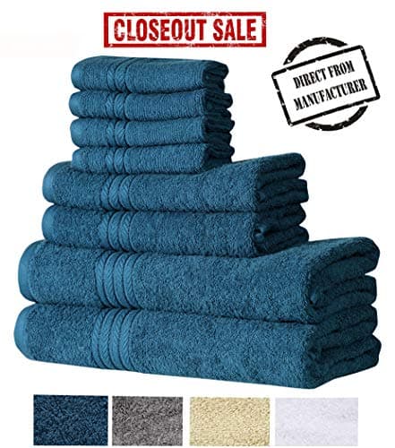 Value 8 Piece Towel Set (Blue) 2 Large Bath Towels 2 Hand Towels 4 washcloths - Cotton- Soft Absorbent for Bathroom Hotels Spa by Avira Home
