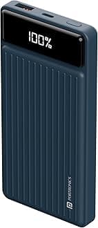 Portronics Luxcell B 10K 10000 mAh 22.5W Fast Charging Power Bank, Ultra Slim Power Bank with Mach USB-A Output, Type C PD Output, Type C Input, Wake Up Button(Dark Blue)