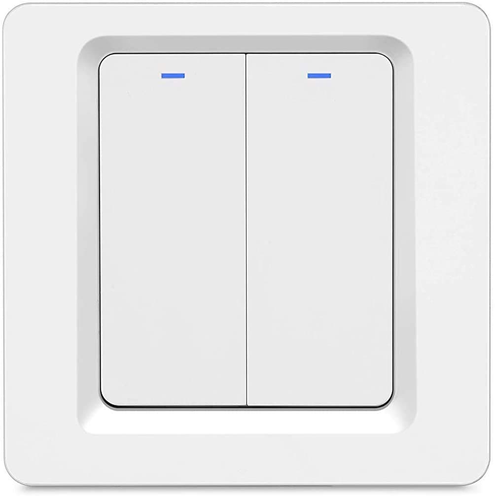 WiFi Smart Light Switch, Alexa Smart Light Switch with Remote Control and Timer, Compatible with Alexa, Google Assistant and IFTTT, Easy Installation, Neutral Wire Required (1 Way 2 Gang)