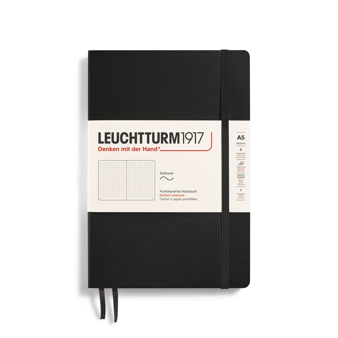(324804) Notebook Medium (A5) Softcover, 123 numbered pages, Dotted, Black