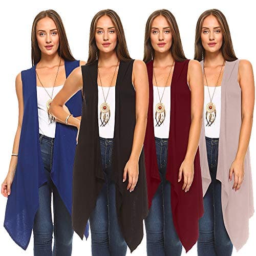 Isaac Liev 4-Pack Women's Lightweight Sharkbite Drape Vests (X-Large, Black, Burgundy, Navy & Mocha)