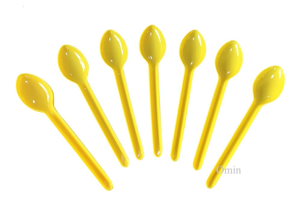 Disposable Medium Weight Plastic Yellow Tea Spoon Ice Cream Tasting Spoon 4.5 Inch Pack of 100