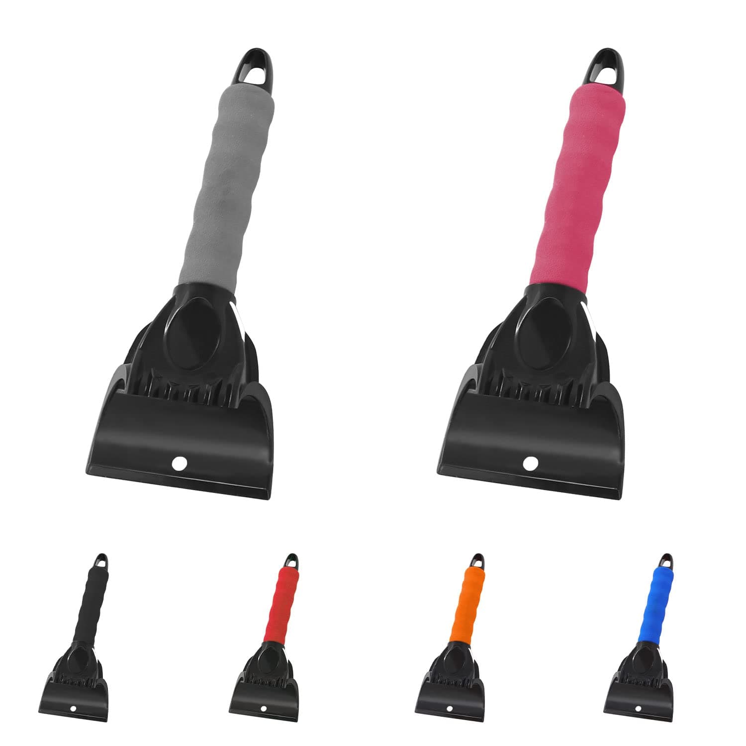 2 Pack Snow and Ice Scraper for Car Windshield, Frost Removal Tool with Foam Handle, for Car Truck SUV Window and Windshield, Scratch-Free (Grey & Pink)