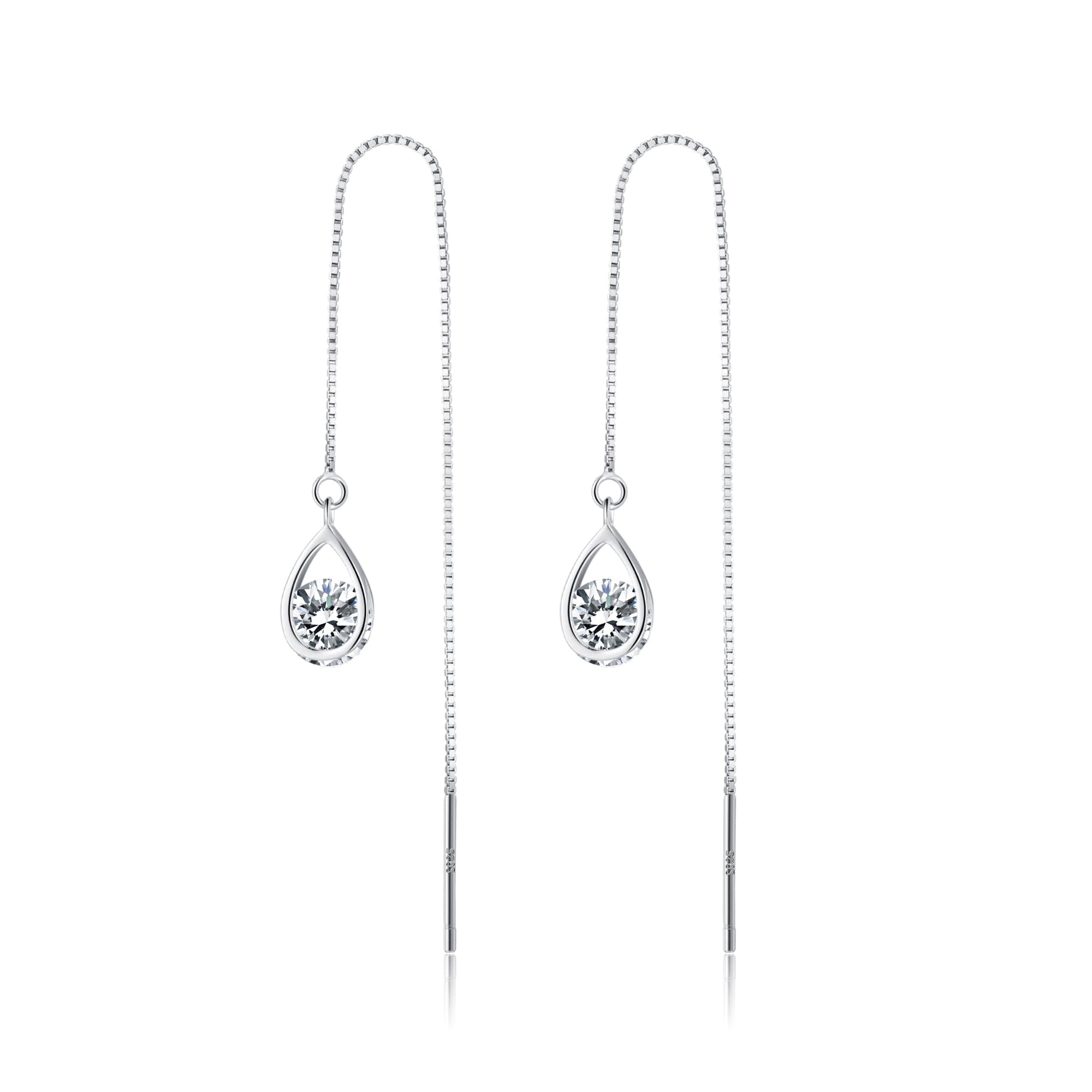 Solid 925 Sterling Silver CZ Droplet Chain Dangle Earrings for Women Teen Girls Tassel Dangle Earrings Threader
