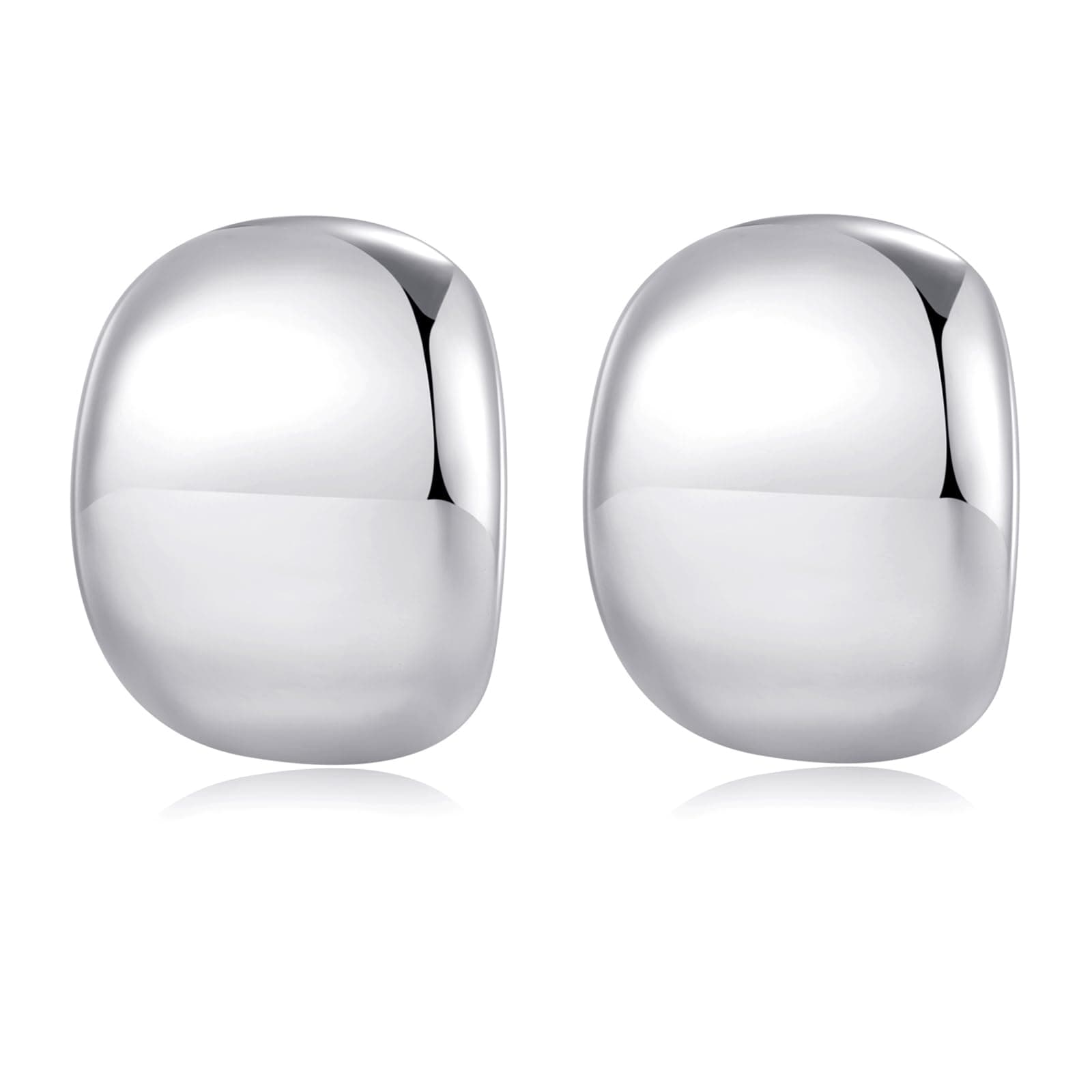 Vintage Silver Curved Square Chunky Thick Earrings Statement Stud Earrings Hypoallergenic Everyday Jewelry Gift for Women Girls