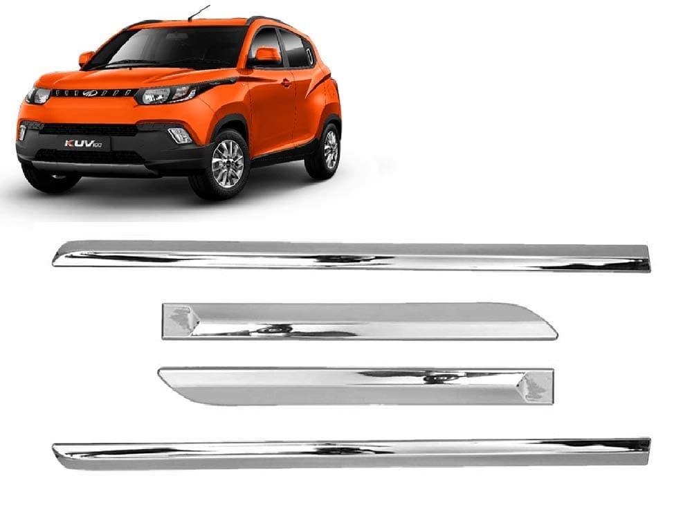 Empica Full Chrome Car Side Cladding Door Beading Protective Garnish Moulding Compatible with Mahindra Kuv 100 (Set of 4 Pcs, Silver)