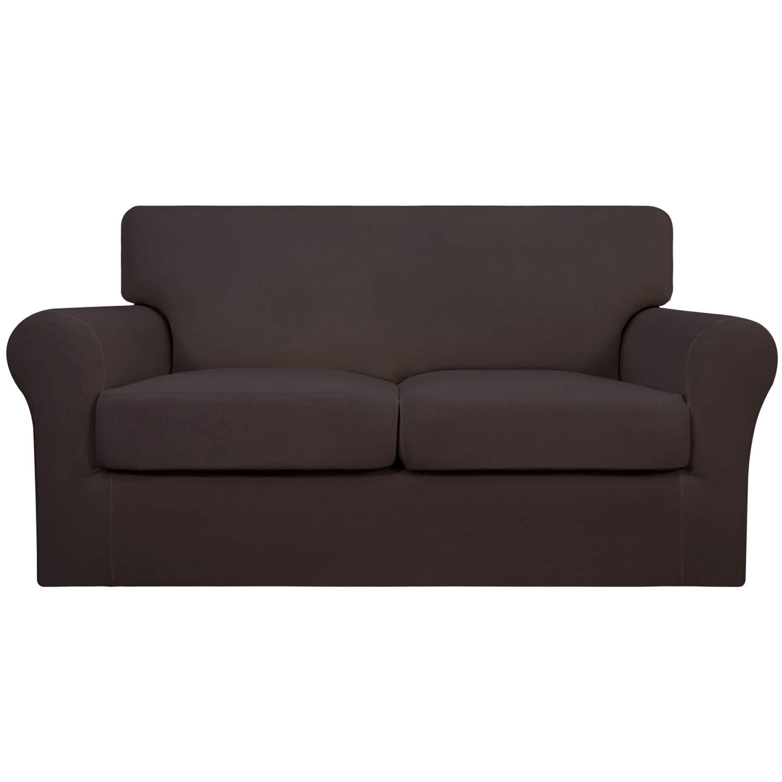 3 Pieces Stretch Soft Couch Cover for Dogs - Washable Sofa Slipcover for 2 Separate Cushion Couch - Elastic Furniture Protector for Pets, Kids (Loveseat, Chocolate)