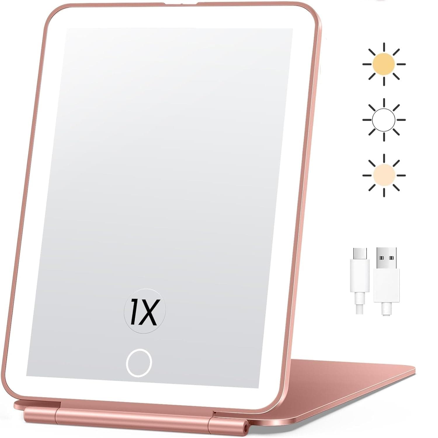 Travel Makeup Mirror with Lights, 3 Colors Light Mode, Built in 1800mA Batteries Rechargable Portable Mirror,Vanity Mirror with Light Dimming Touch Sensor (Pink-7 inch)
