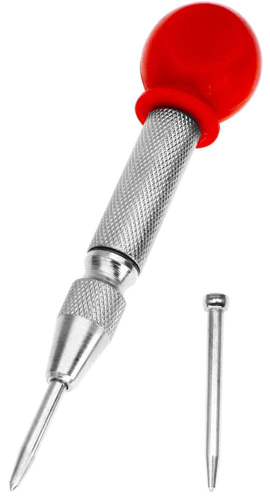 QTEATAK 5 Inch Spring Loaded Adjustable Impact Automatic Center Hole Punch(1 High-Speed Steel Thimble for Replace)