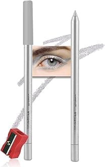 evpct Silver Gray Glitter Eyeliner Pencil for Eyes, Silver Grey Metallic Shimmer Eye Liner Pencil Makeup Waterproof Smudge Proof, Colored Gel Waterline Eyeliner, Face Eye Paint Stick Halloween Makeup