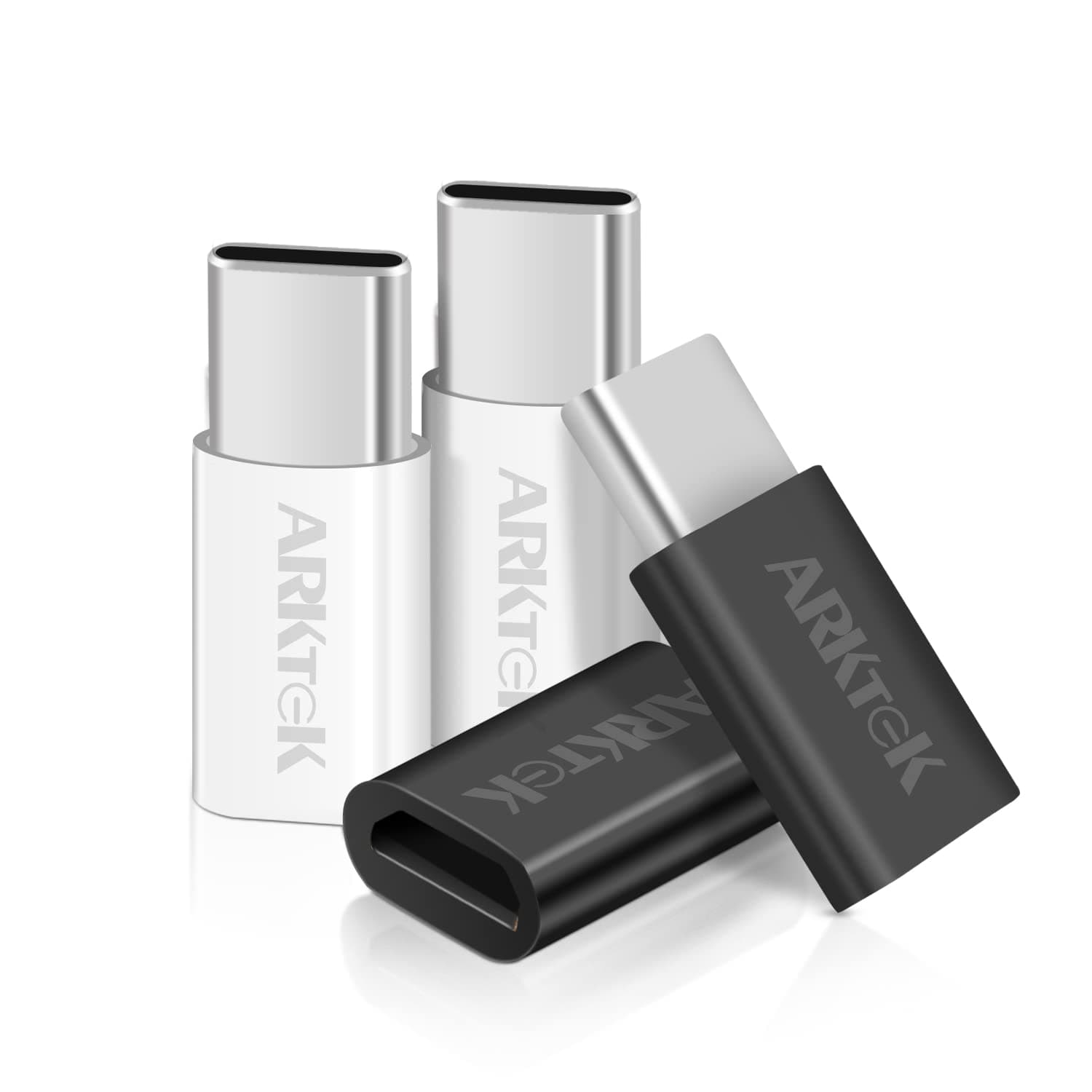 ARKTEK 4 Pack USB-C Male Micro USB Female Adapter Type C Adapter Fast Data Transfer & Charging Universal Compatible for iPhone 16/15 Pro/Plus for AirPods 4 Galaxy S25/Note 20 Pixel 9 (Black/White)