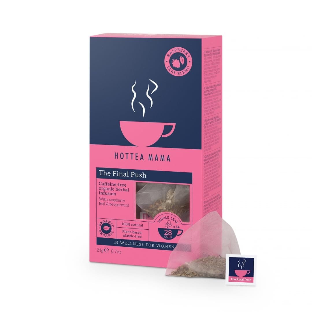 HOTTEA MAMA | The Final Push | Organic Raspberry Leaf and Peppermint Pregnancy Tea Blend | Caffeine-Free | 14 Whole-Leaf Biodegradable Tea Bags (28 Cups)