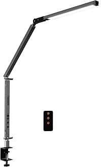 Neatfi LED Desk Lamp with Clamp, Touch & Remote Controlled, Stepless Dimming, 3 Color Modes (3000-6000K), Detachable Shade, Flicker-Free, 360° Rotation, Wide-Angle Lighting (Modern, Silver)