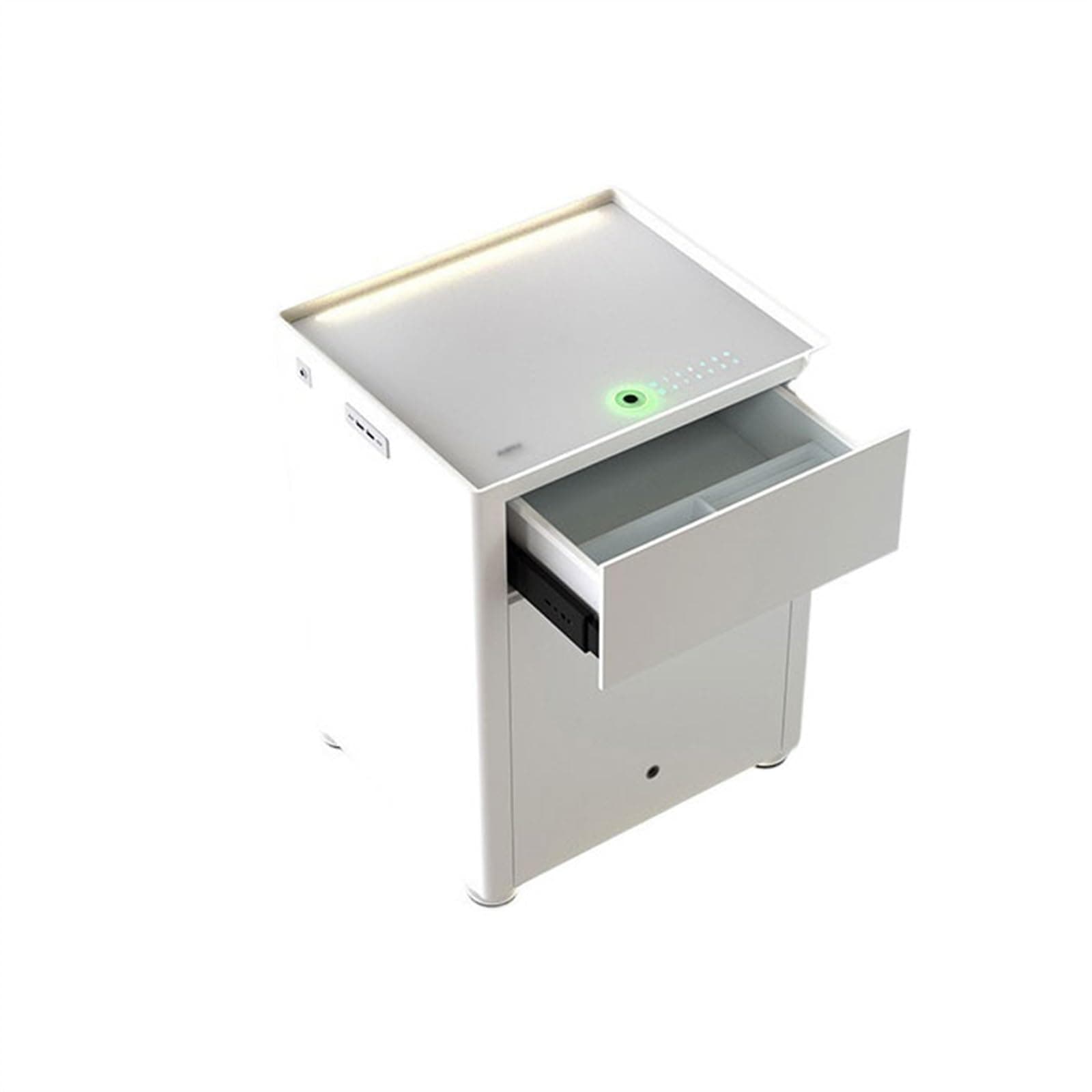 Safe Box Bedside Table All-in-one Fingerprint Code Intelligent Safe All-steel Invisible Office Document Deposit Box(أبيض)