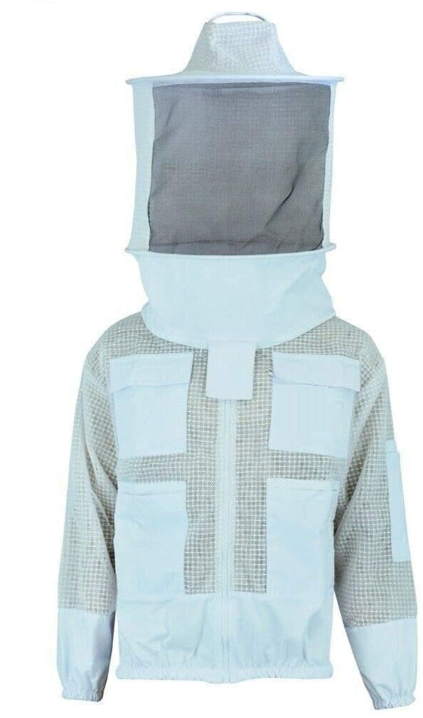 Bee Suits 3 Layer safety Unisex White Fabric Mesh Beekeeping Jacket Beekeeping Veil Bee Protective Clothing Beekeeping Protective Ventilated Bee Round Veil (M)