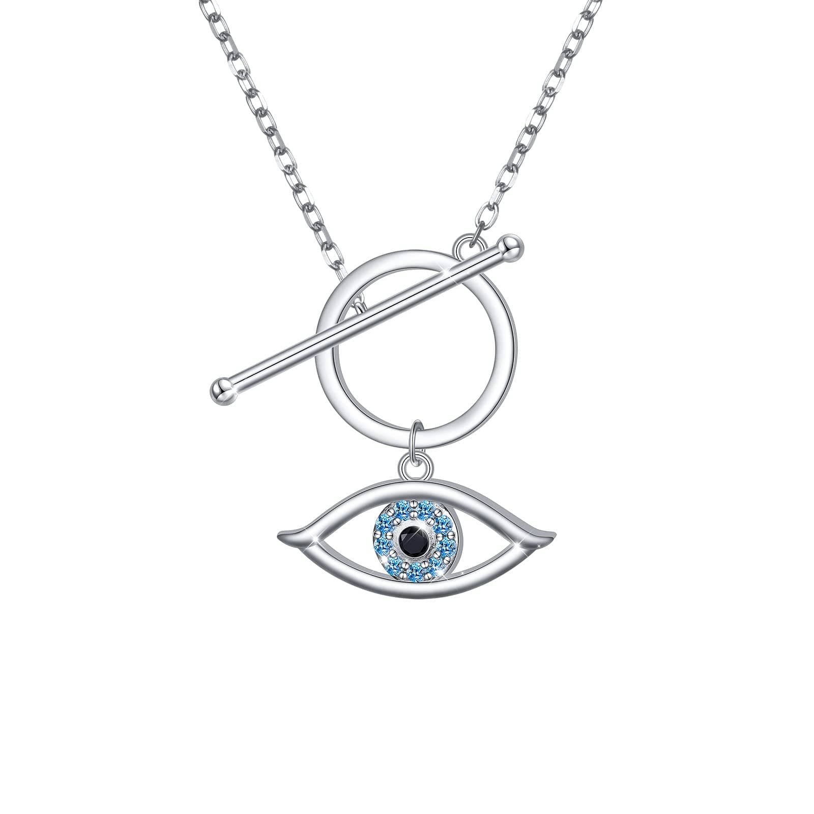 AlphmS925 Sterling Silver Toggle Evil Eye loop Necklace Pendant for Women Jewelry Girl