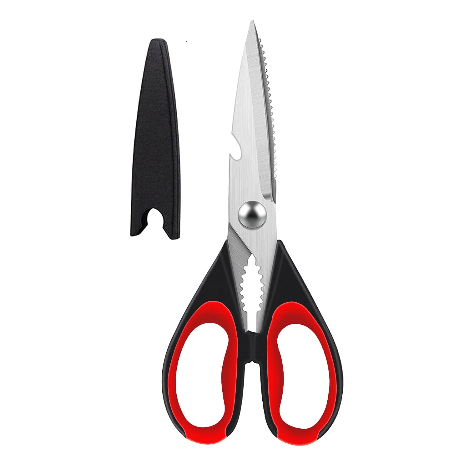 Heavy Duty Kitchen Scissors, Sharp Kitchen Scissors Multipurpose Utility Stainless Steel Scissor, Kitchen Shears for Chicken Poultry Fish Meat Vegetables Herbs BBQ Bones Flowers Nuts (Black & Red)