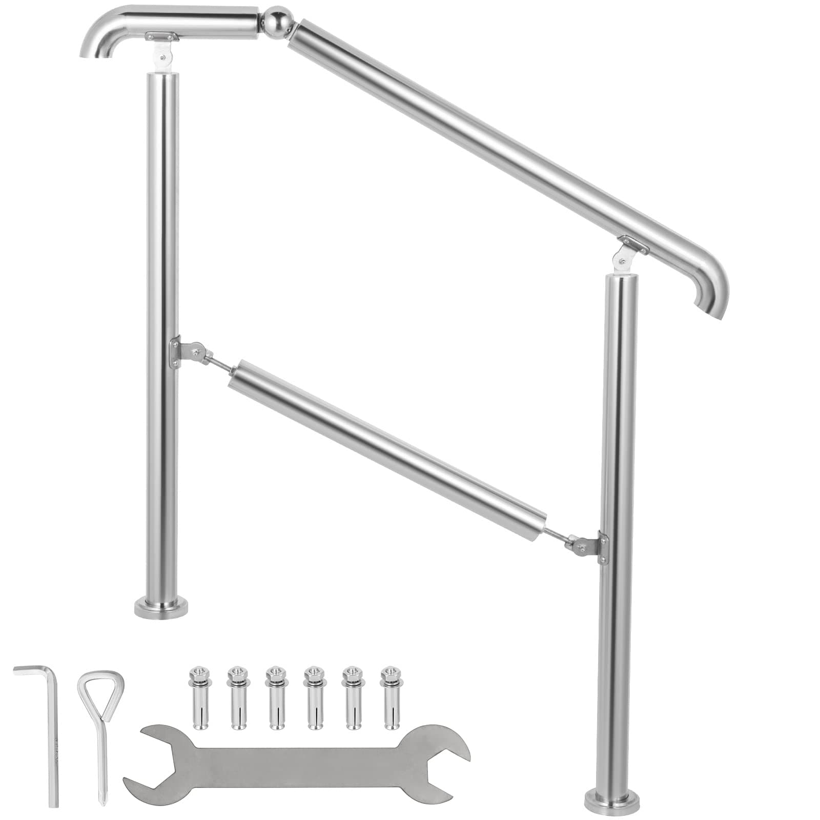 Vevor Stainless Steel Transitional Handrail fit for Level Surface and 2 to 3 Adjustable Stair Indoor Outdoor Step Railings 441lb Capacity W/Installation Kit Porch DIY, Silver - Amazon.com
