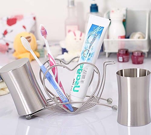 DingFei 3 Piece Bath Accessory Set Toothbrush Holder Gargle Cup Stainless Steel