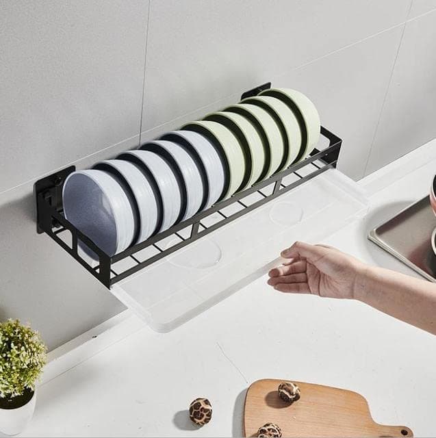AE-TOOL - Dish Drying Rack with Drainboard Drainer Kitchen Wall Mounted Bowl &Dish Rack Organizer Storage Kitchen Accessories Black (Bowl Rack)
