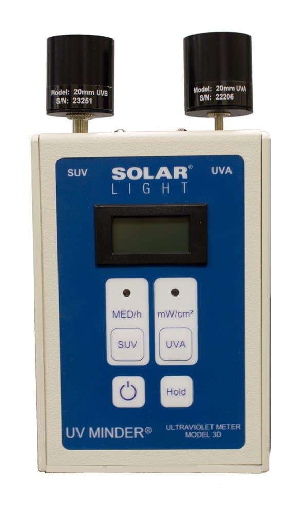 Solar Light UV Minder Model 3D Erythema SUV + UVA Intensity Meter, 3.75" L, 3.4" H, 5.5" W, White