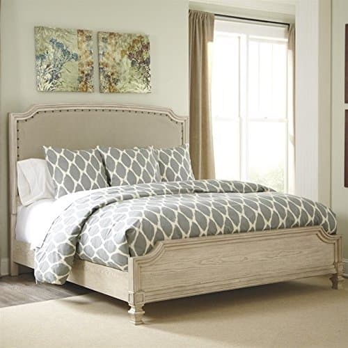 Ashley Demarlos Upholstered King Panel Bed in Parchment
