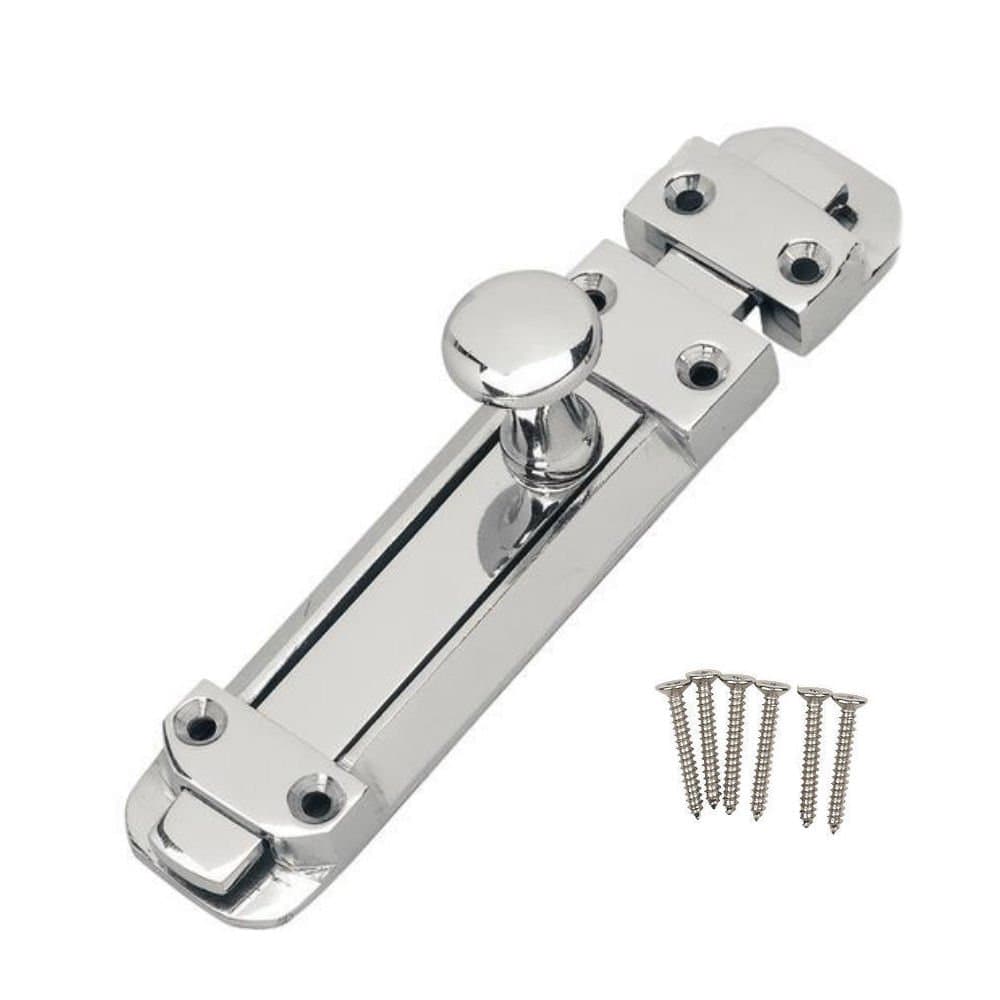 6" Polished CHROME Flat Slide Door Bolt 150mm with Keep and screws