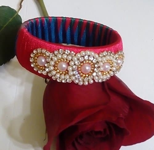 Pink silk thread bangle bracelet