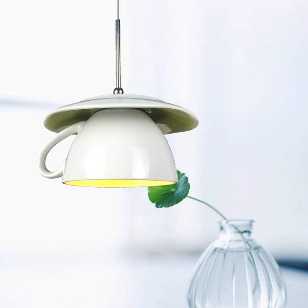 Popertr Ceramic Cup Pendant Light Modern Coffee Cup Suspension Drop Light Bar Dessert Shop Cup Chandelier Restaurant Cafe Decoration Ceiling Hanging Lantern